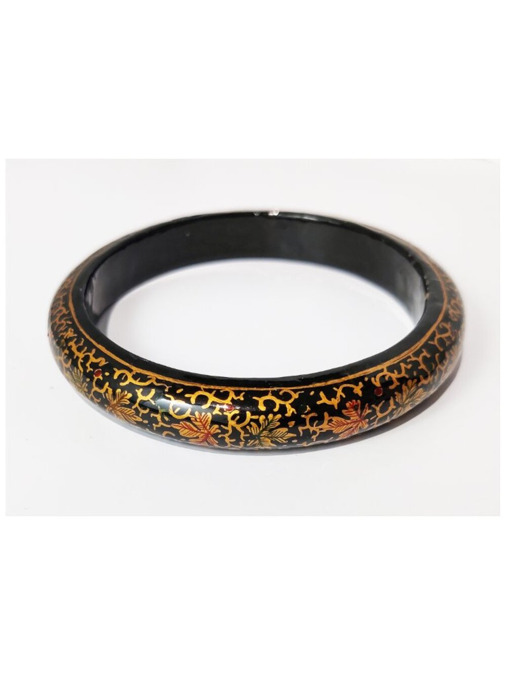 Vintage Kashmiri Black Maple Leaf Lacquer Wood Bangle